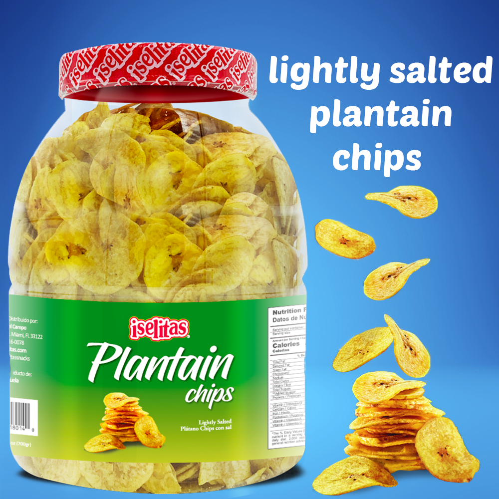 Iselitas Banana Chips, Lightly Salted Thin Plantain Chips Jar22.93oz