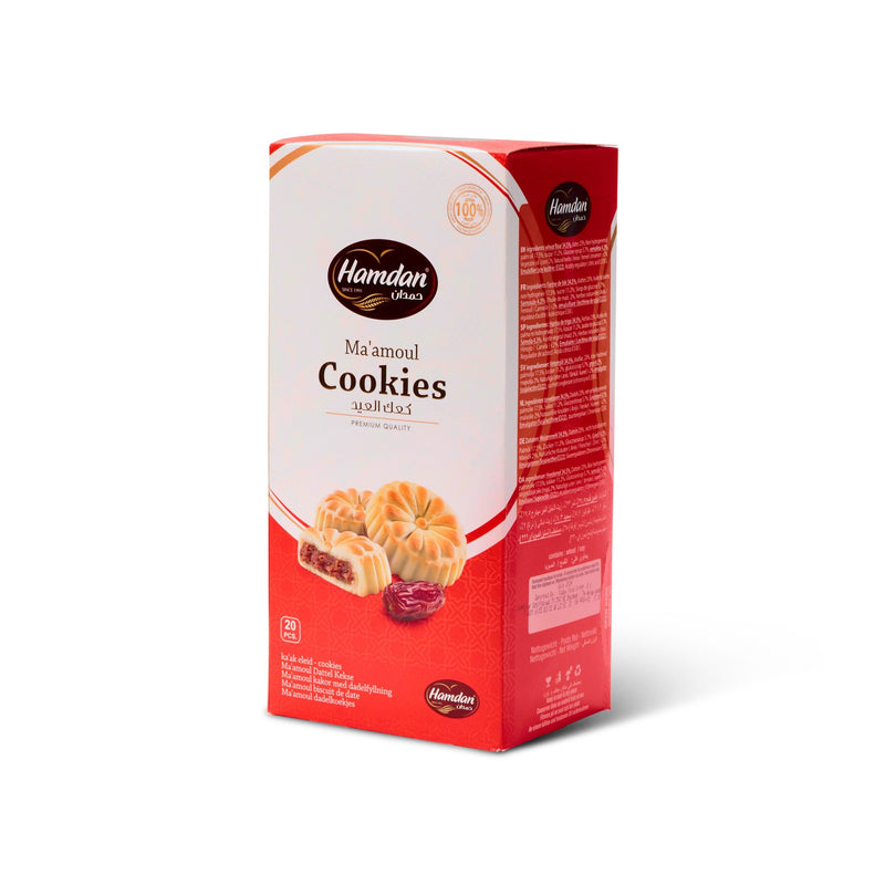 Hamdan Ma'amoul Cookies Kaak Eleid with date filling, shortbread biscuits, anise, and cinnamon, perfect for tea and celebrations.
