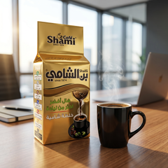 Shami Cafe Café Shami Turkish Coffee with green cardamom in a traditional coffee cup and saucer