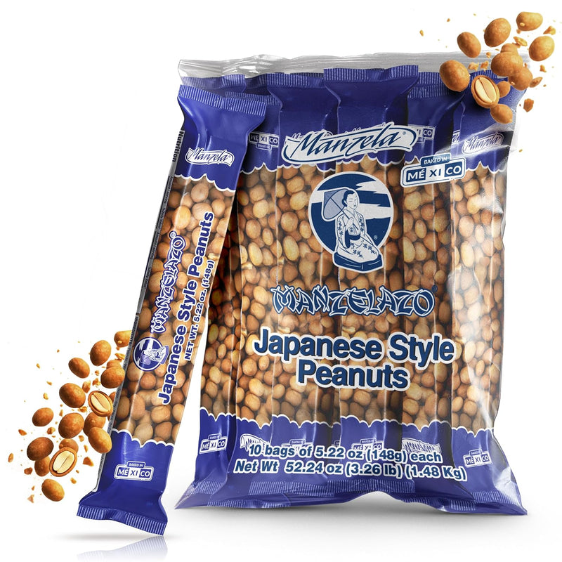 Manzelazo Japanese Style Peanuts 10 x 5.22 oz Bags (3.26 lb Total) Savory Crunchy Coating, Authentic Baked in Mexico Flavor Gourmet Snack Pack for Parties & Everyday Enjoyment - SANI-LLC