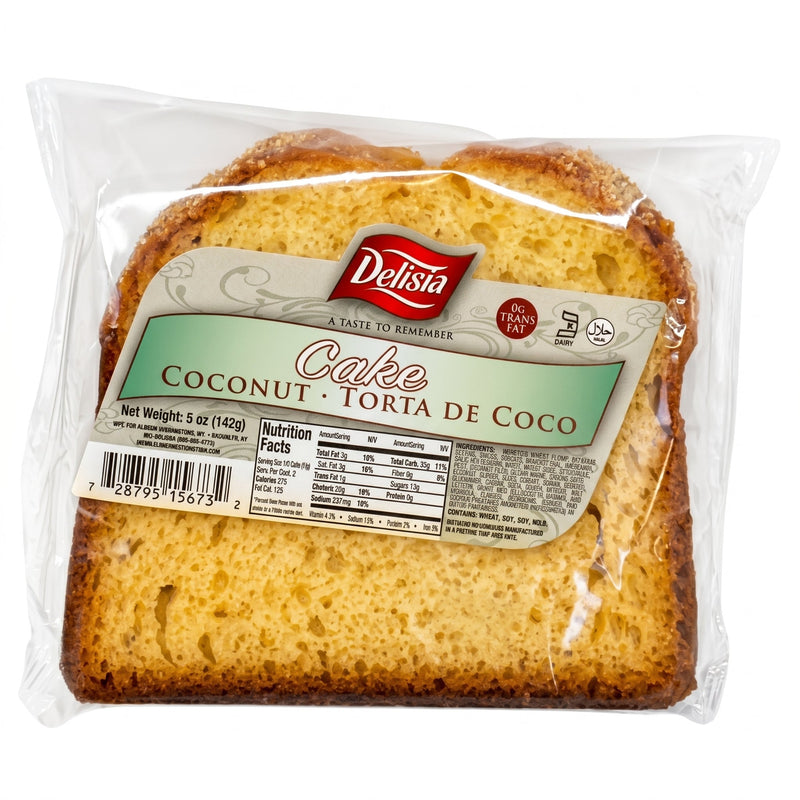 Delisia Coconut Cake 5oz Moist Torta De Coco Snack-Single Cake Snack