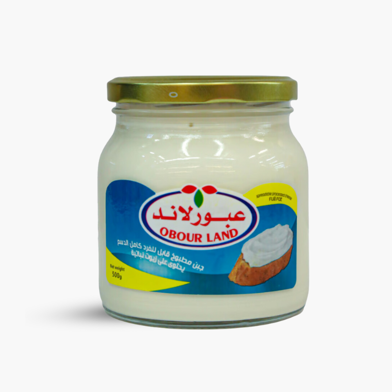 Obour Land 500g jar of spreadable processed full-fat creamy white cheese with rich, velvety texture for breakfast and snacks