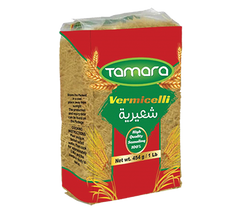 Tamara 1lb vermicelli pasta made from 100% semolina, ideal for soups and rice dishes, shown in a clear image.