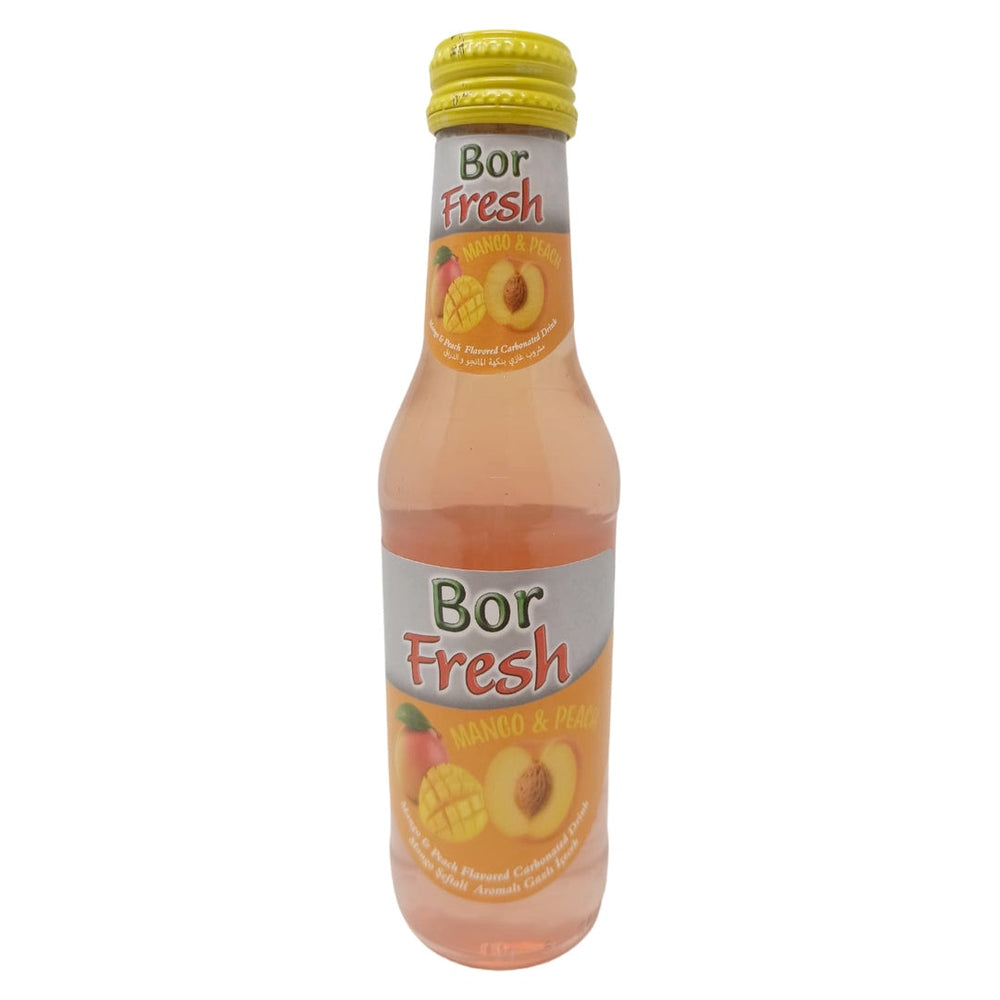 Bor fresh Mango & Peach Flavored Carbonated Drink, 200ml Glass Bottle, Vitamin C Enriched Sparkling Fruit Soda, Made with Beetroot Sugar, Refreshing Cold Beverage - SANI-LLC