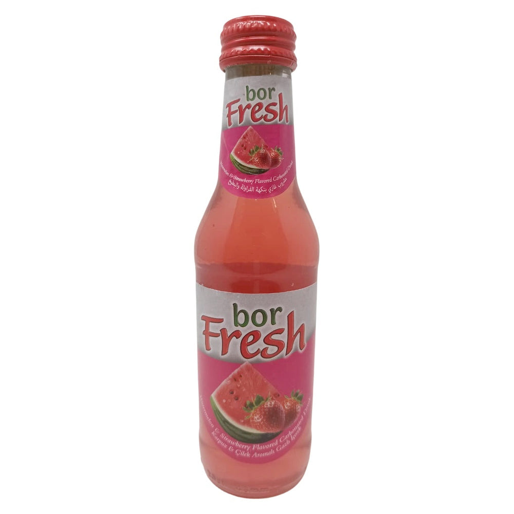 Bor Fresh Watermelon & Strawberry Carbonated Drink, 200ml (6.76 fl oz) Glass Bottle, Sparkling Fruit Flavored Soda, Refreshing Fizzy Beverage Made with Beetroot Sugar - SANI-LLC