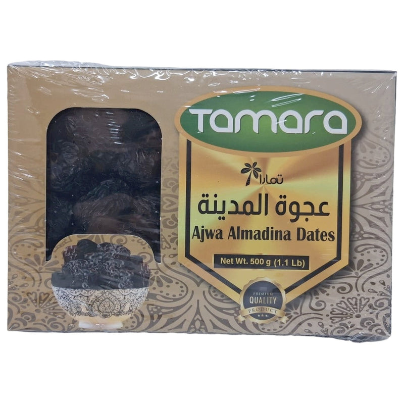 Tamara Ajwa Almadina Dates, 500g (1.1 lb) Box, Authentic Premium Quality Saudi Arabian Fruit, All Natural Superfood, No Added Sugar, High Fiber Healthy Snack - SANI-LLC