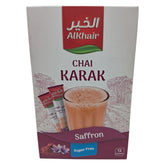 AlKhair Chai Karak Saffron Sugar-Free Instant Tea Mix, 12 Sachets (180g), Authentic Saudi Arabian Spiced Milk Tea with Natural Cardamom, Low Calorie & Keto Friendly - SANI-LLC