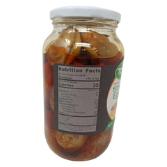 Tamara Syrian stuffed eggplant makdous with walnuts, garlic, and hot peppers in oil, traditional Middle Eastern meze appetizer.