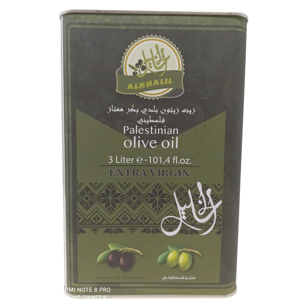 Al Khalil Palestinian Extra Virgin Olive Oil, 3 Liter (101.4 fl oz) Large Tin, Premium Cold Pressed Unrefined EVOO, Non-GMO, Authentic Mediterranean Flavor for Cooking - SANI-LLC