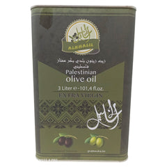 Al Khalil Palestinian Extra Virgin Olive Oil, 3 Liter (101.4 fl oz) Large Tin, Premium Cold Pressed Unrefined EVOO, Non-GMO, Authentic Mediterranean Flavor for Cooking - SANI-LLC