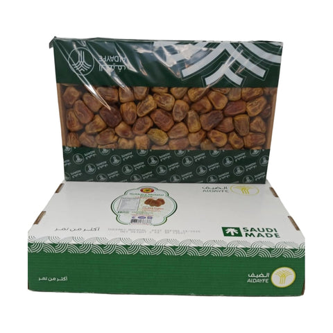 ALDAYFE Sukkary Mofatal Dates in 3kg box, premium Al Qassim Saudi Arabian fresh dates with natural caramel flavor and high fiber.