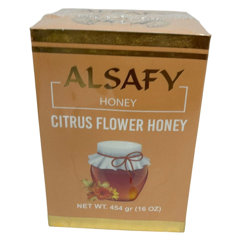 AlSafy Citrus Flower Honey 16oz jar, part of a 12-pack, showcasing pure, gourmet honey with a golden color and floral aroma.