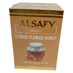 AlSafy Citrus Flower Honey 16oz jar, part of a 12-pack, showcasing pure, gourmet honey with a golden color and floral aroma.