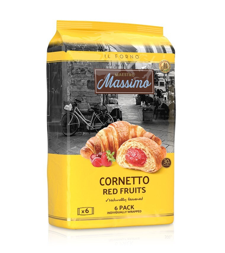 Maestro Massimo Cornetto, Red Fruits, 6-Pack (270g), Naturally Leavened Italian Pastry