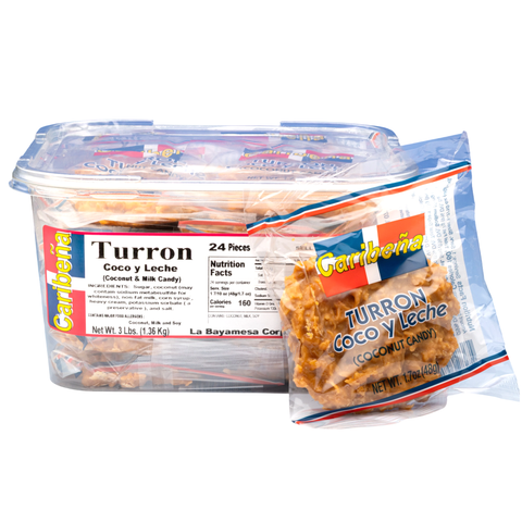 Caribeña Turron Coco y Leche Candy 24 Pieces (3 Lbs) Authentic Tropical Flavor Chewy Coconut Treat Perfect for Sharing & Snacking - SANI-LLC