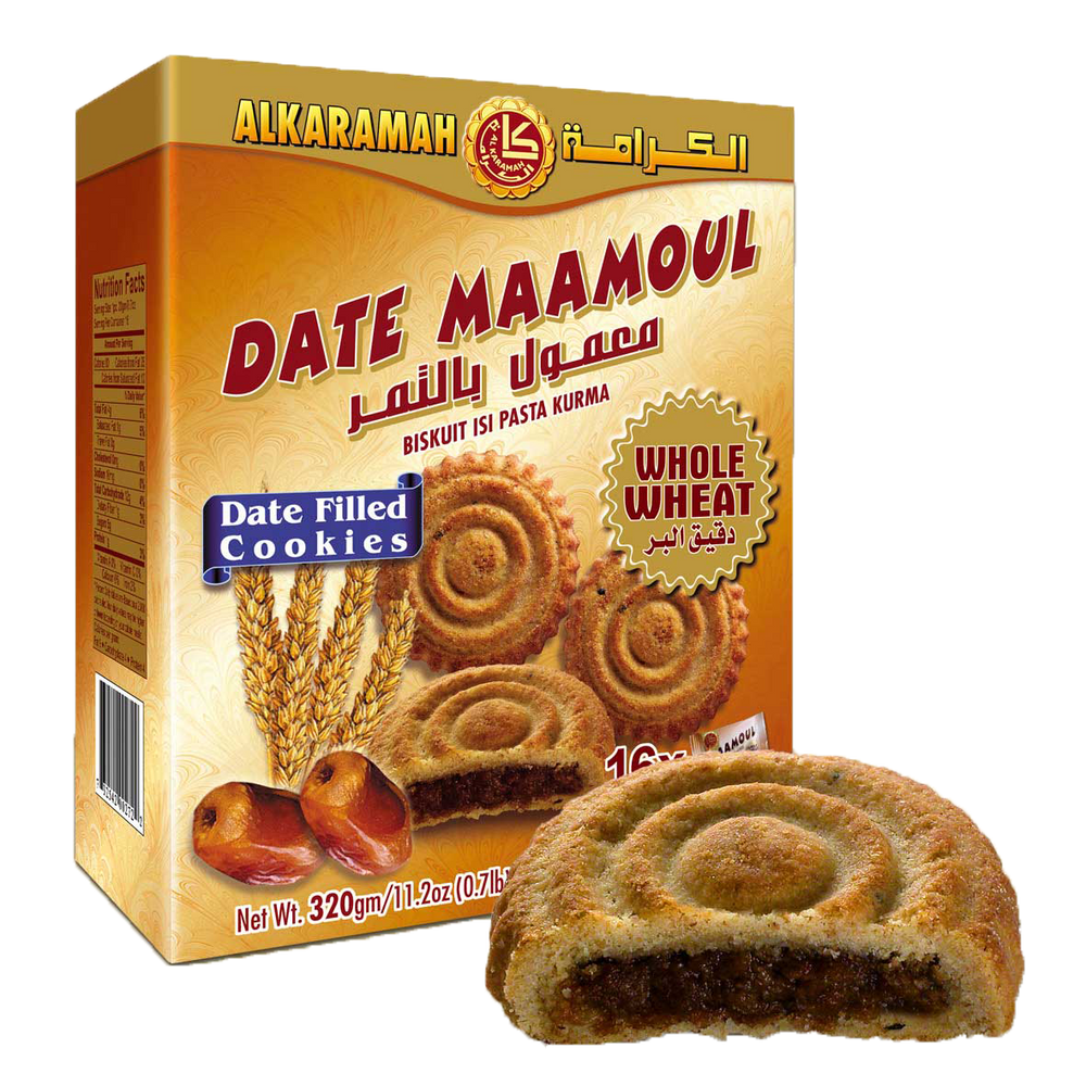 ALKARAMAH MAAMOUL DATE - WHOLE WHEAT (20X320g)  Recommended Retail Price $3.99 - UPC 732542002722 - SANI-LLC