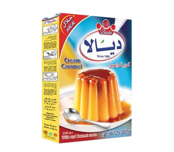 Diala Cream Caramel Mix with real sauce in 2.82oz package, ready for quick dessert preparation