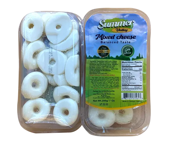 Mixed cheese slices from Summer Valley in a 7oz halal ring package, ideal for healthy snacks and cheese lovers.