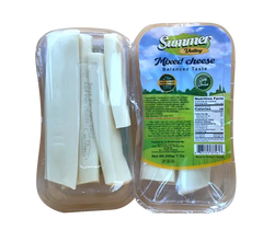 Summer Valley Mixed Cheese Sticks 7oz gourmet snack, halal certified, showing a variety of cheese sticks on a plate.