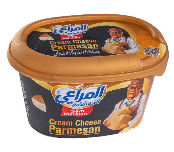 Almarai Sam Meratari Parmesan Cream Cheese Spread tub with creamy cheese and Parmesan flavor, showcasing the product packaging.