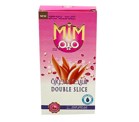 MiM Double Slice Hair Remover with natural water-soluble paste, showing the product container and application tools.