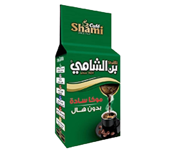 Shami Cafe Café Shami Mocha Plain Ground Coffee in green packaging, suitable for Turkish brew, without cardamom.