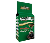Shami Cafe CafƩ Shami Mocha Plain Ground Coffee in green packaging, suitable for Turkish brew, without cardamom.