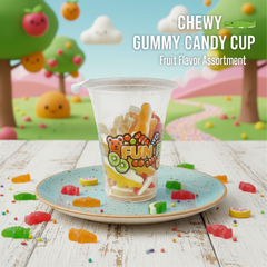 Fun Fruit Bites Assorted Gummy Candy Cup - Chewy Crocodile & Fruit Shaped Treats, Halal Certified