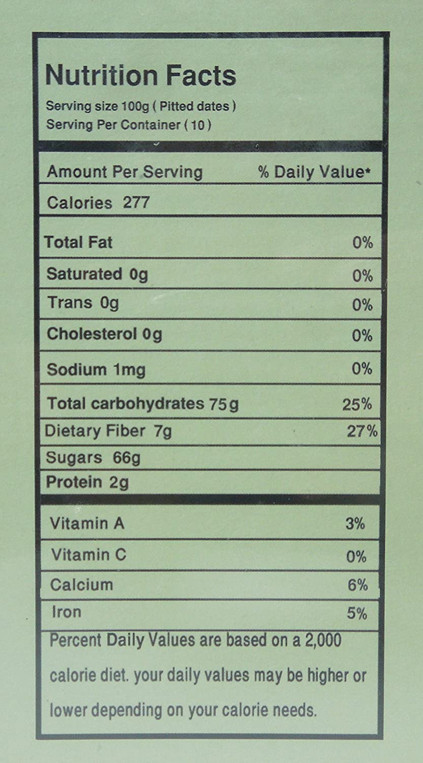 Nutrition facts of Almadina Dates Premium Quality 2 Lbs