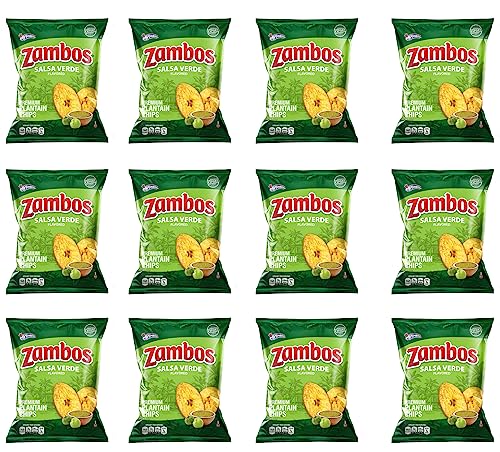 Zambos Plantain Chips – Delicious Plantain Chips with Green Salsa (Tajaditas de Plátano con Salsa Verde), Unique Flavor from Salvajes del Trópico, plantain chip - 5.3 ounces (150g) (pack 12)