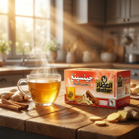 Al-Attar Ginger & Cinnamon Tea box with 20 bags, featuring a wellness drink with ginger and cinnamon flavors.