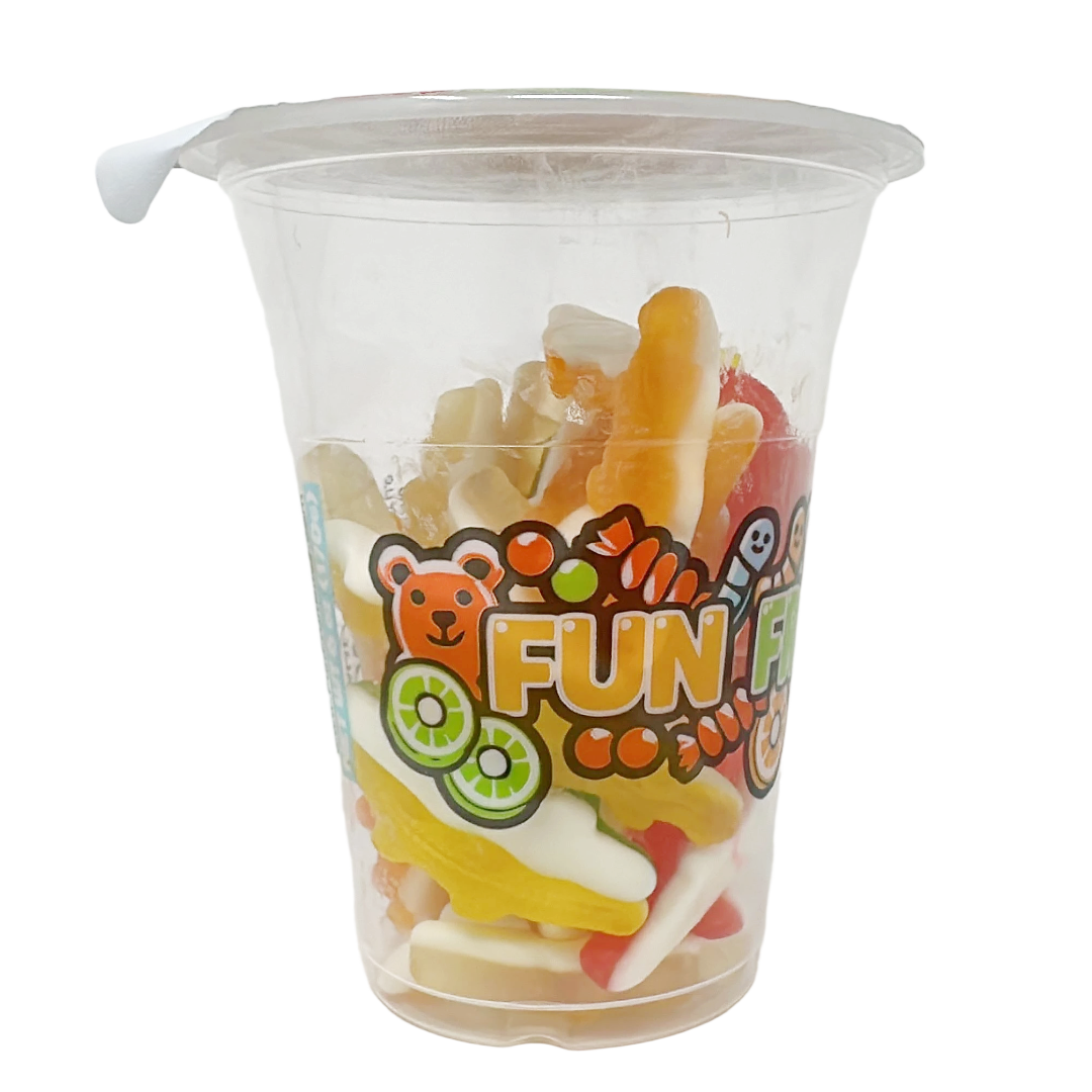 Fun Fruit Bites Assorted Gummy Candy Cup - Chewy Crocodile & Fruit Shaped Treats, Halal Certified