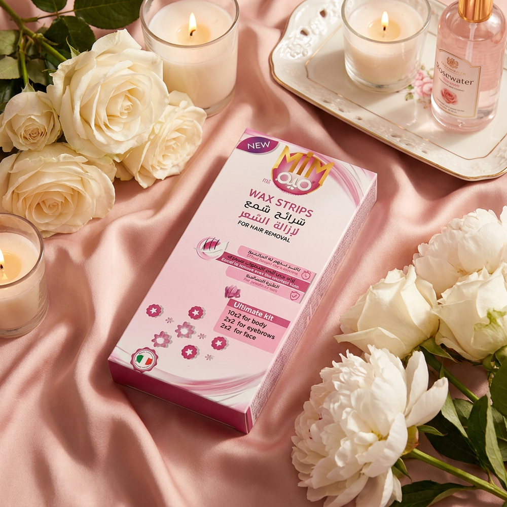 MIM Hair Removal Wax Strips Ultimate Kit for sensitive skin, includes 28 wax strips for face and body hair removal.