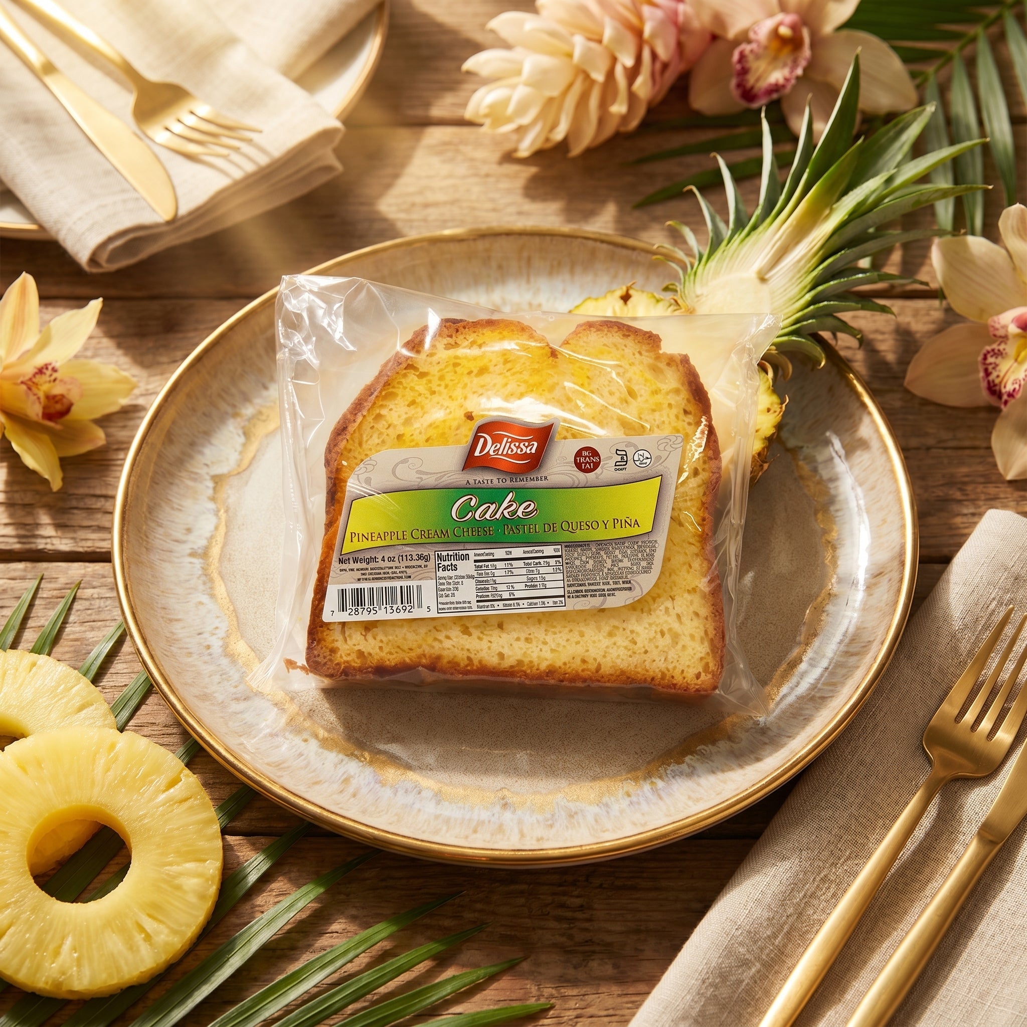Delisia Pineapple Cream Cheese Cake 4oz Moist Pastel de Queso -Single Cake Snack
