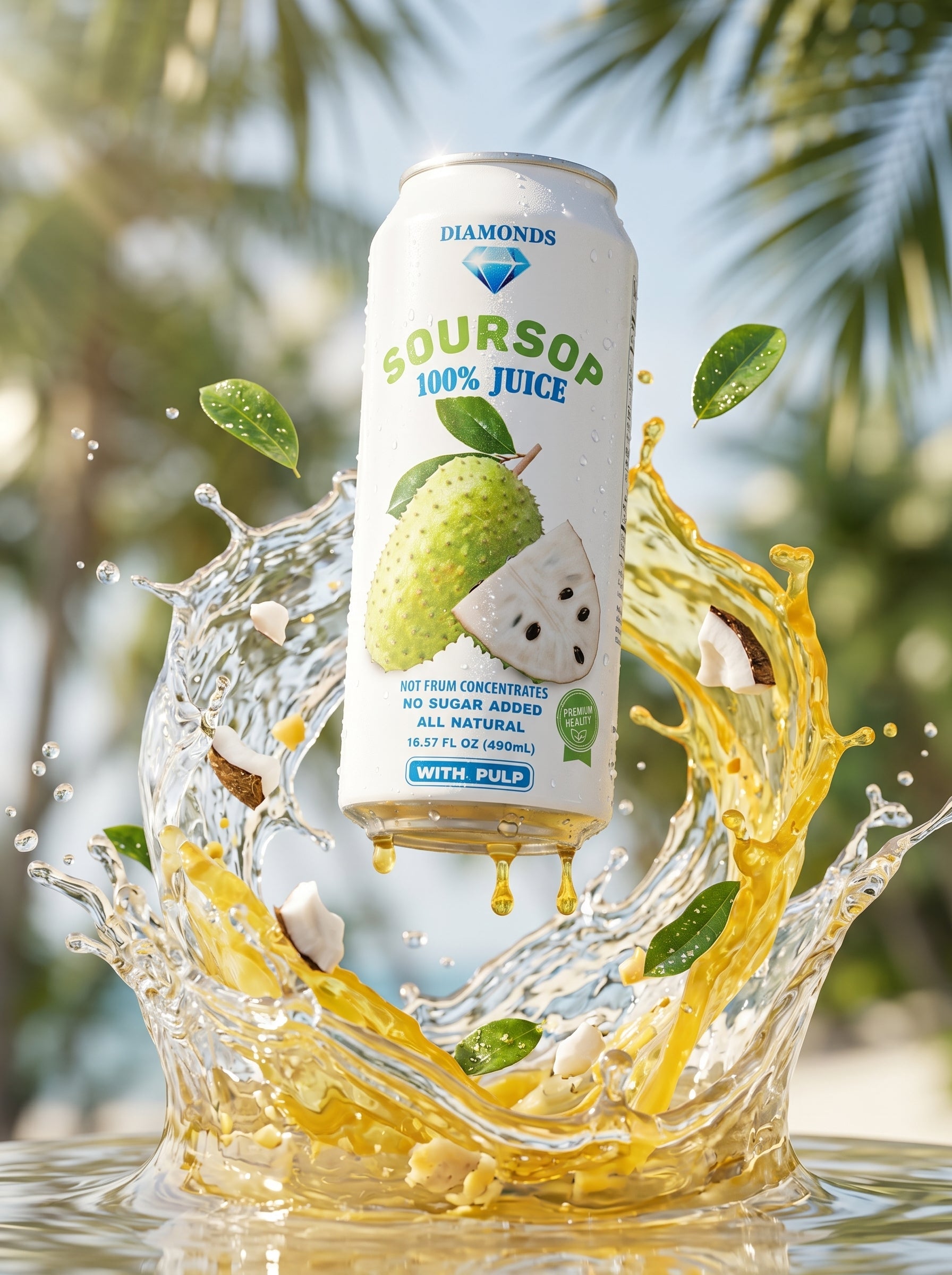 Diamonds Soursop Juice with Pulp 16.57 FL OZ (490mL)  - Pure Tropical Refreshment