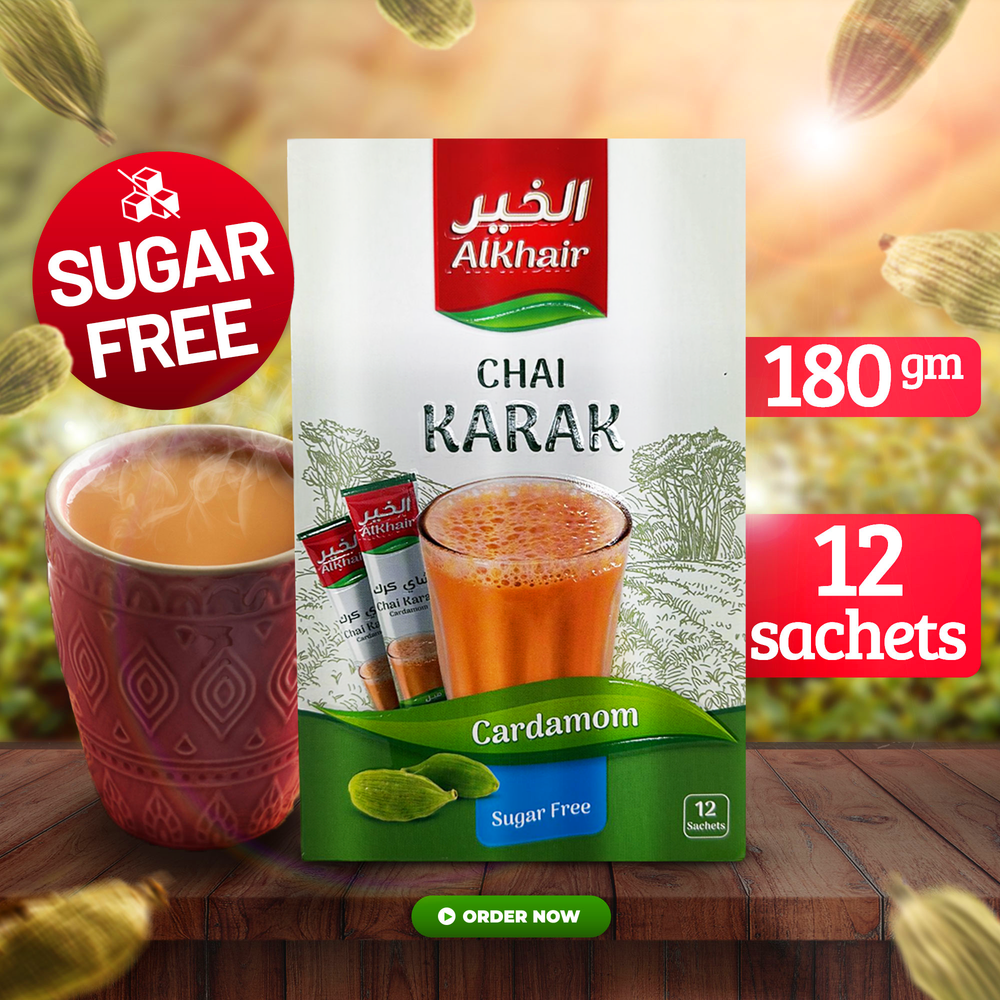 Alkhair Instant Karak Cardamom Tea Sugar Free 180gm 12 Stx - 1PaysLess