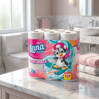 Lana 3-Ply Toilet Paper 24-count compressed soft rolls, showing neatly stacked rolls with soft, plush texture.