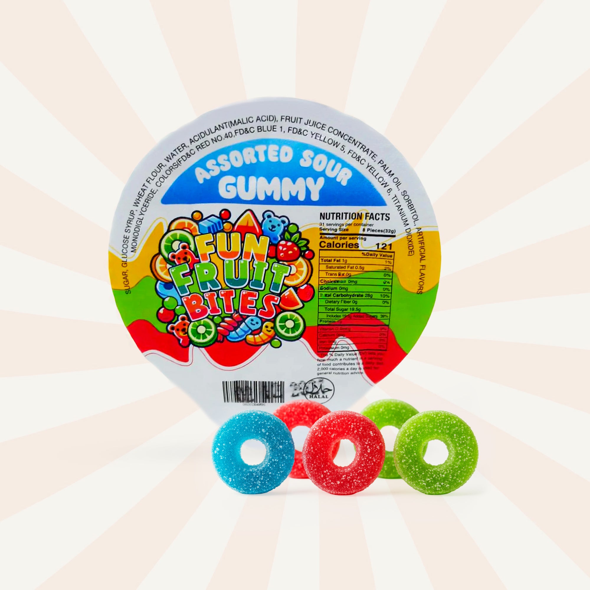 Cup candy Assorted Sour Gummy - Round Gummies Fun fruit Bites 6oz