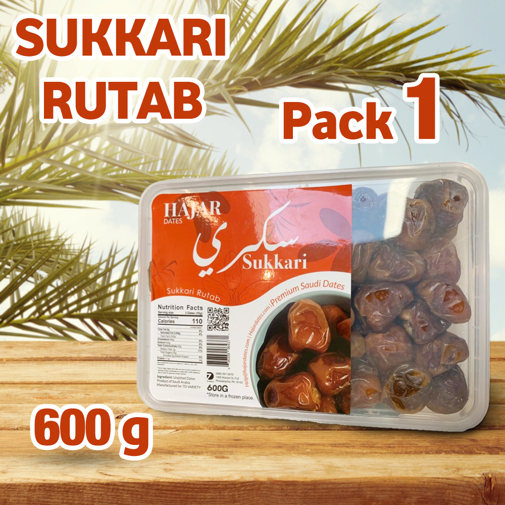 Dates: Hajar dates | Sukkari Rutab | premium Saudi dates | Best breakfast in Ramadan | Naturally sweet | 100% Fresh | Packed securely | Ramadan gift box | 600g | Store in a frozen place