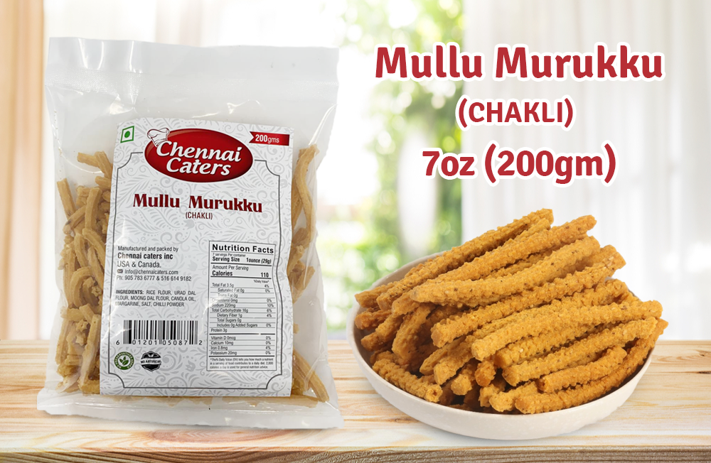 Snacks Chennai Caters: Kara Sev: Crunchy rice snack / Masala Peanuts: Peanuts covered with spices / Madras Mixture: Spicy treats and Chatpata Namkeen / Mullu Murukku (CHAKLI) | Each bag (200g)