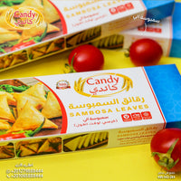 Frozen Candy brand sambosa leaves pastry sheets, 500g pack, ready-to-use crispy dough for making samosas.