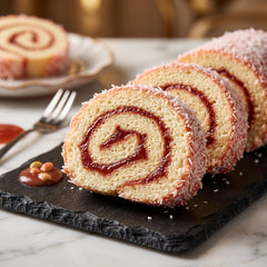 Delisia Big Jelly Roll Sponge Cake, 14 oz (397g), Traditional Fruit Jam Filling with Shredded Coconut, 0g Trans Fat, Kosher Certified, Ready-to-Serve Sweet Dessert Snack
