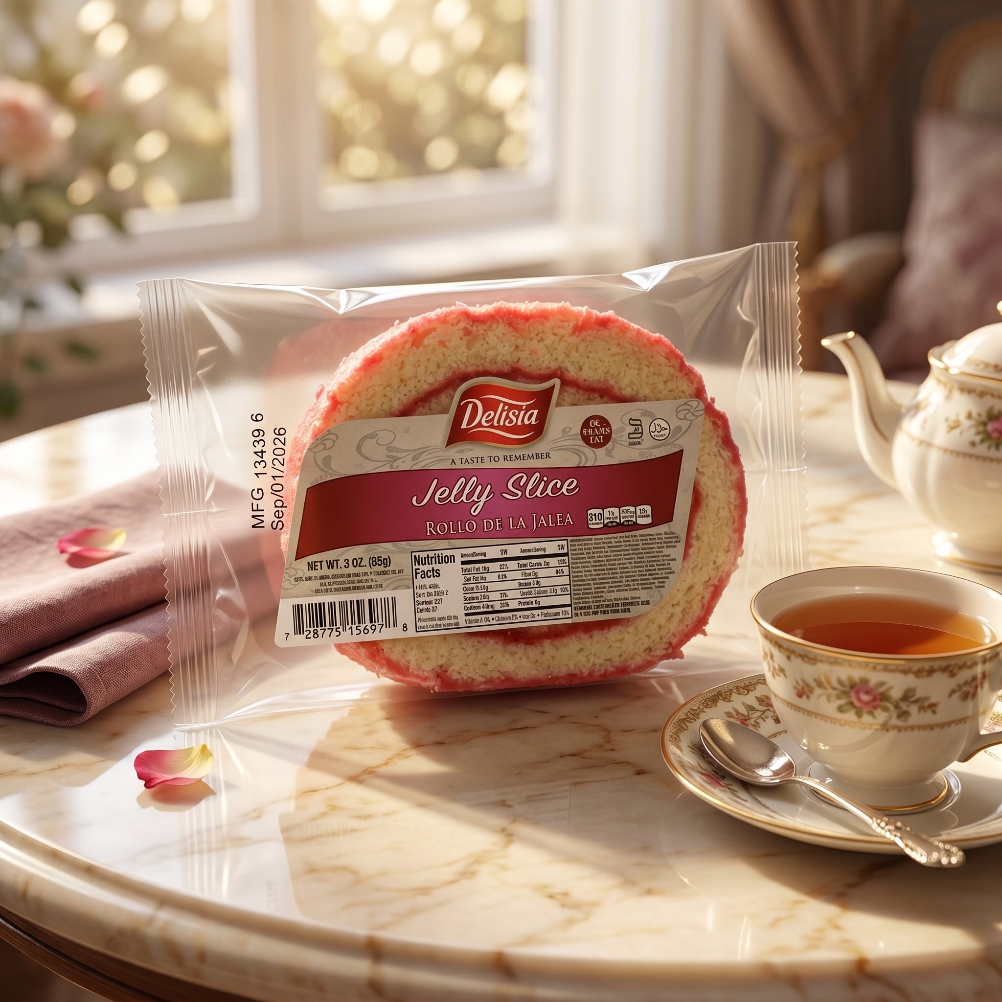 Delisia Jelly Slice 3oz Rollo De La Jalea Sweet Sponge Cake Snack-Single Cake Snack