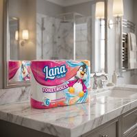 Lana Tex Roll toilet paper 6-pack with 3-ply compressed toilet tissue for home use, showing the packaging and rolls.