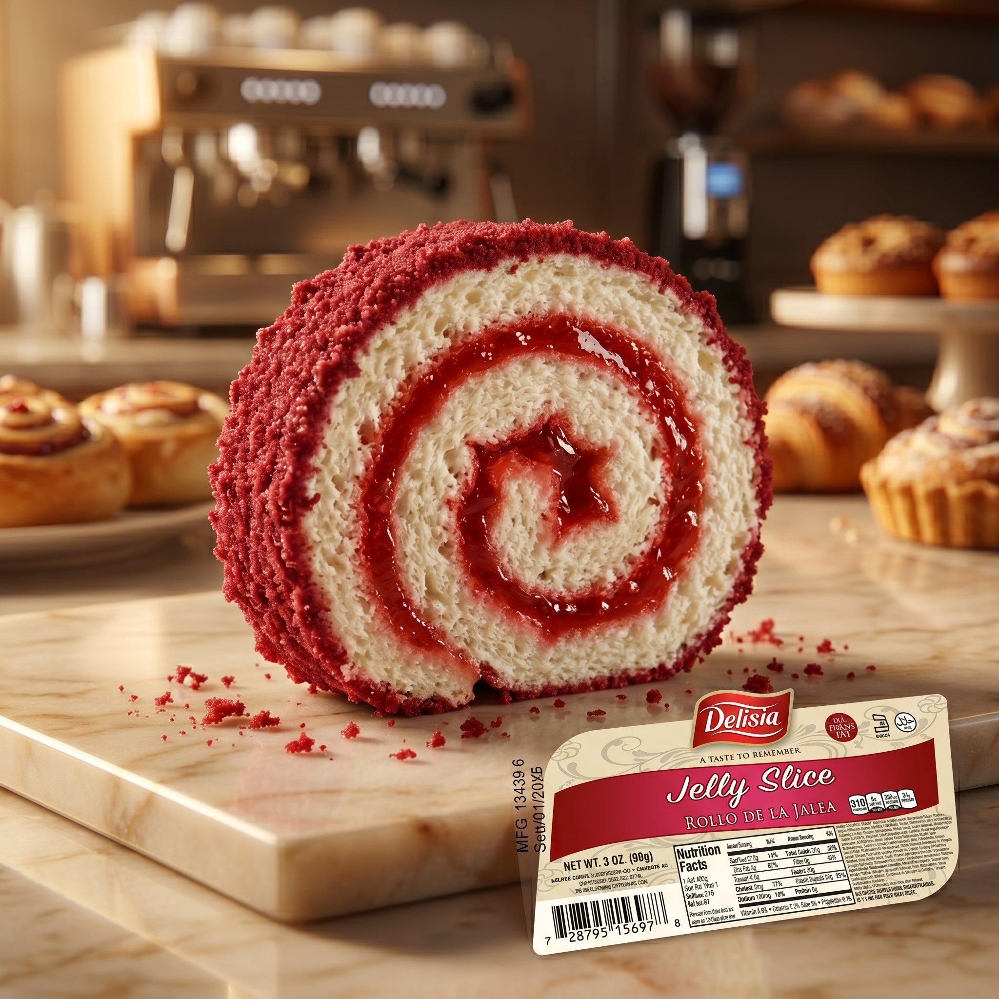 Delisia Jelly Slice 3oz Rollo De La Jalea Sweet Sponge Cake Snack-Single Cake Snack