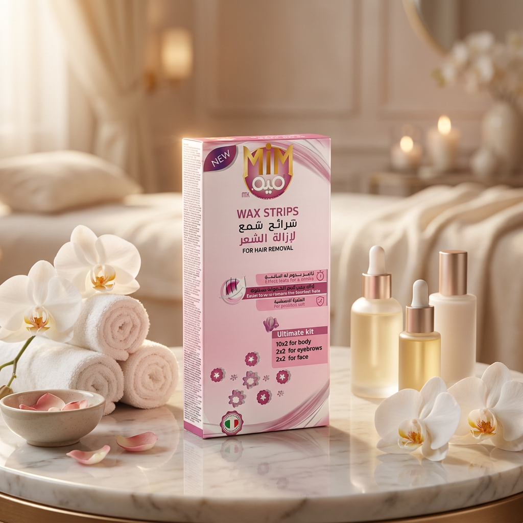 MIM Hair Removal wax strips kit for sensitive skin, includes 28 strips for body and face hair removal, shown in the image.