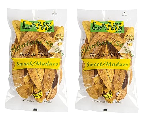 Lam's Plantain strips| Vegetable snacks| Healthy snacks| Gluten Free | Banana Chips (Sweet/Maduro) |All Natural|2.1oz|60g