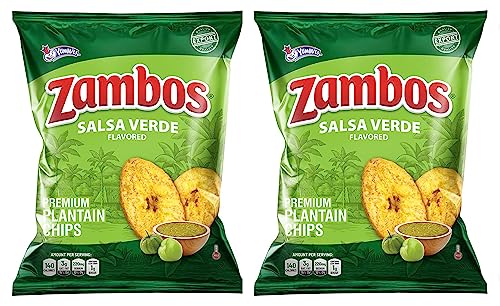 Zambos Plantain Chips – Delicious Plantain Chips with Green Salsa (Tajaditas de Plátano con Salsa Verde). Unique Flavor from Salvajes del Trópico, plantain chip - 5.3 ounces (150grams) (pack 02)