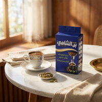 Shami Cafe Cafe Shami Turkish Coffee 200g with green cardamom, showcasing a bag of premium ground Turkish coffee with green cardamom flavor.