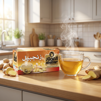 AlAttar Ginger Herbal Tea 20-bag box with tea bags, natural wellness drink featuring fresh ginger flavor.